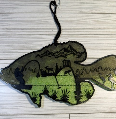 Fish w/Fishermen Design Bead Wall Art